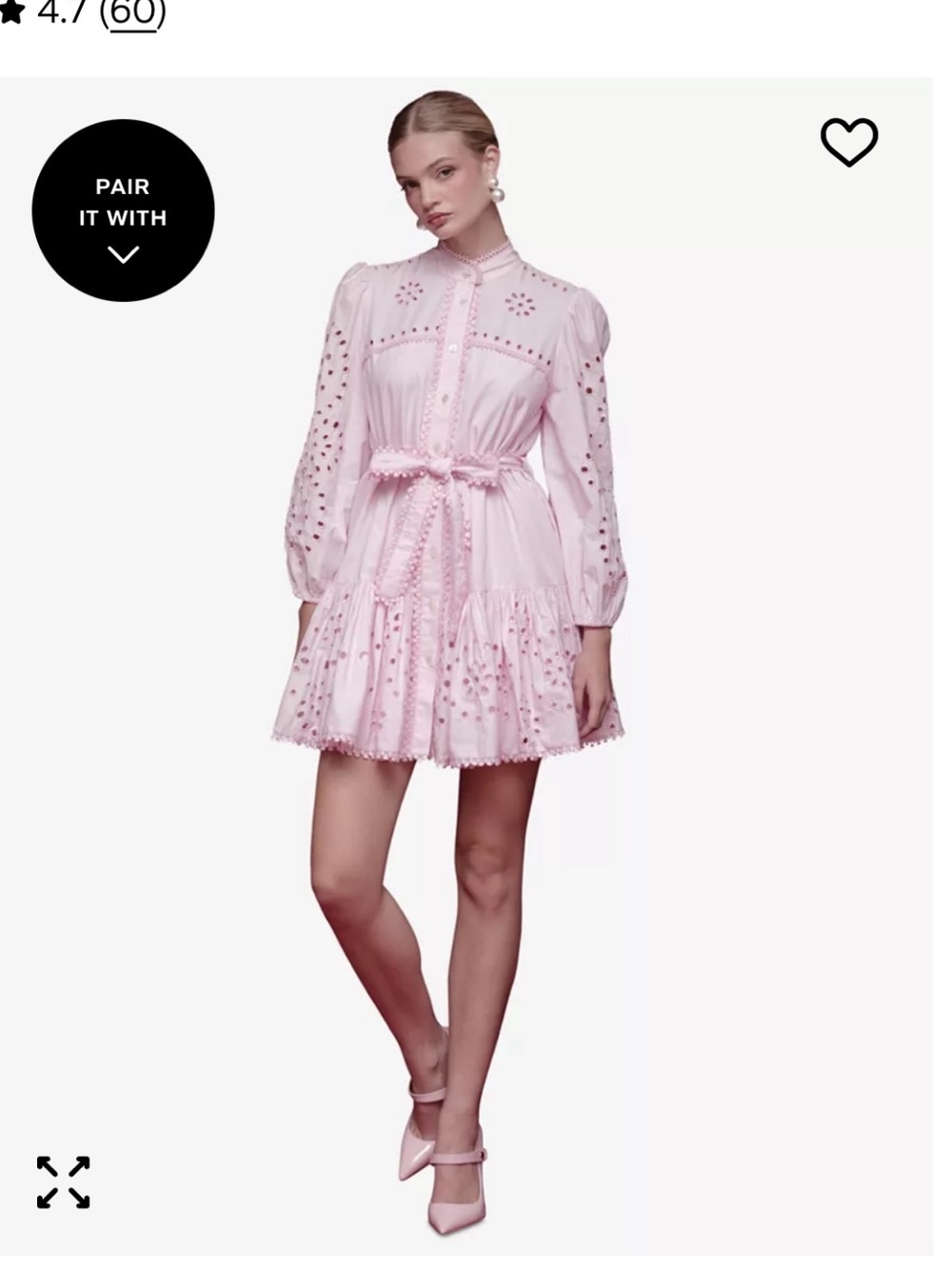 Avec Les Filles Eyelet Cotton pink Lined Shirt Dress